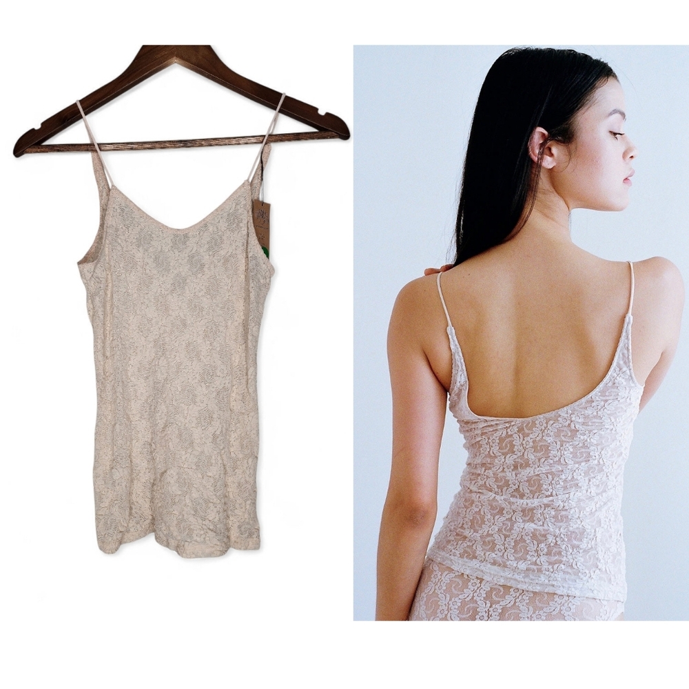 Only Hearts NYC Stretch Lace Low Back Tank in Tinted Size S New With Tags